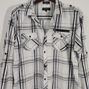 Eighty Eight Platinum Long Sleeve‎ Shirt Mens XXL 100% Cotton Plaid White Black
